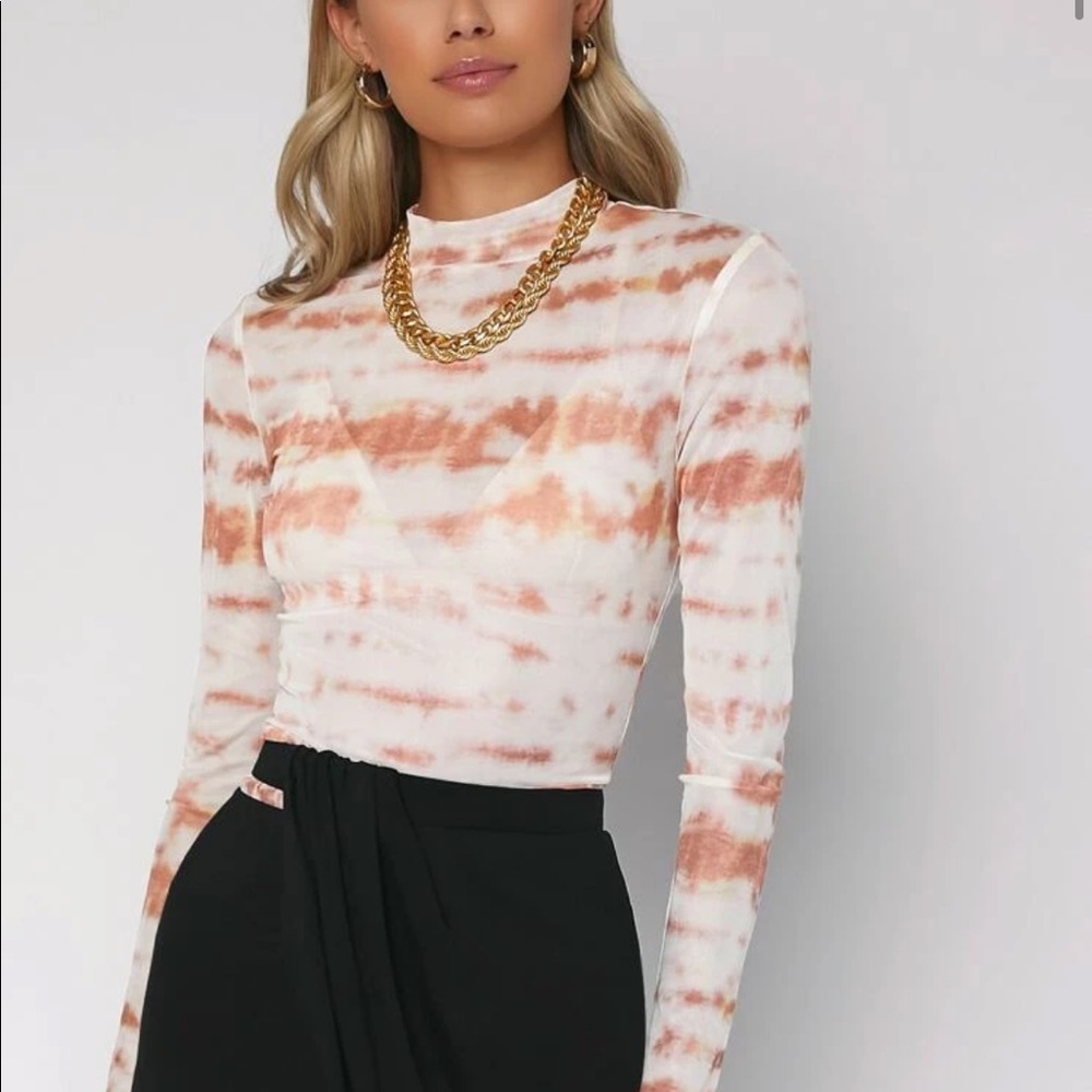 Tie dye mesh long sleeve top
